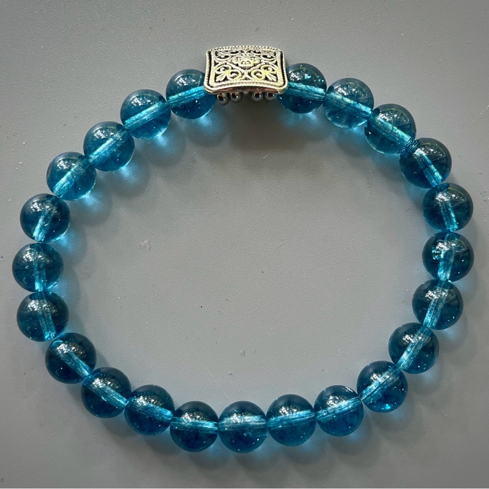 Dark Blue Crystal Handcrafted Beaded Bracelet with Silver Accent - Picture 3 of 7